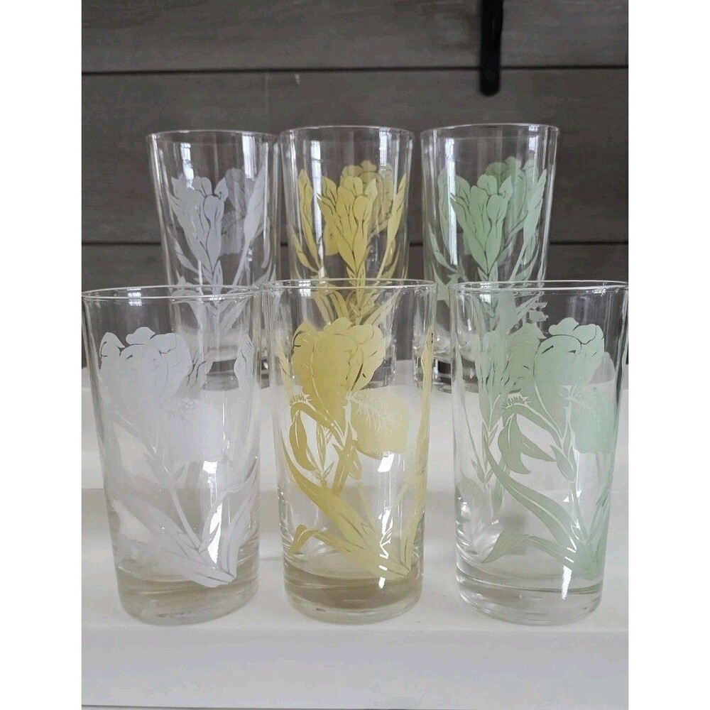 Vintage Federal Glass Pastel Iris Drinking Glasses Set of 6 Cottage Core
